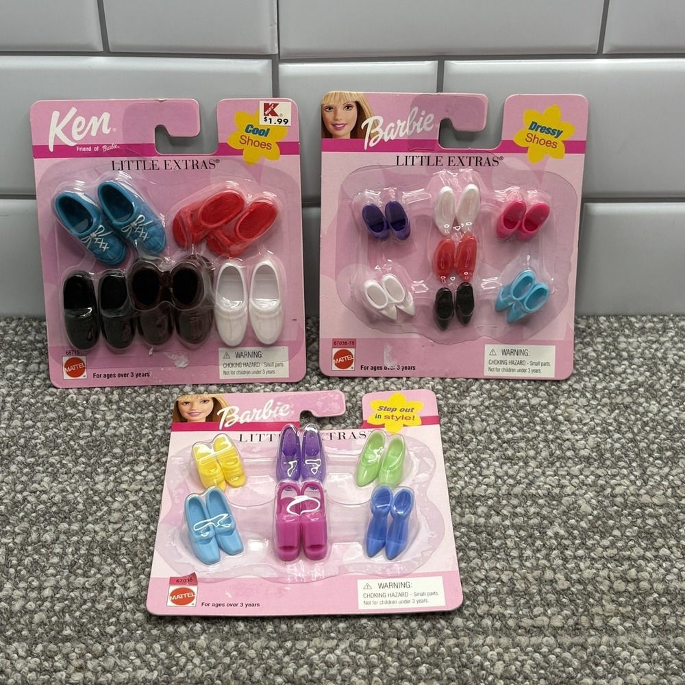 Barbie Ken Doll Shoes Little Extras 3 NIP Sets VTG 1999 2001 Heels And Flats